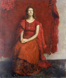 портрет девушки в красном